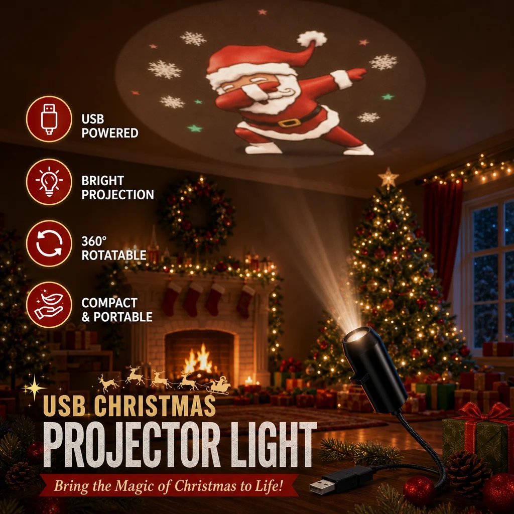 Plug-&-Play HD Christmas Projector –  10 Festive Scenes