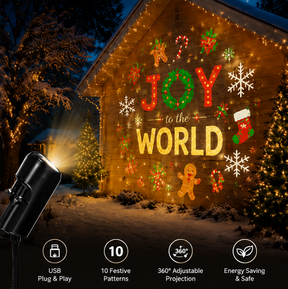 Plug-&-Play HD Christmas Projector –  10 Festive Scenes