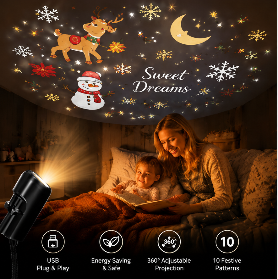 Plug-&-Play HD Christmas Projector –  10 Festive Scenes