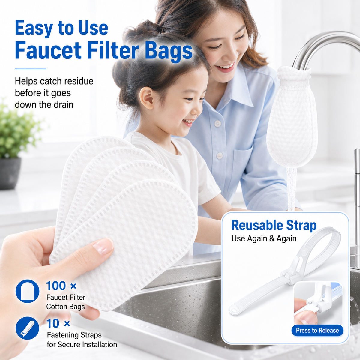 🚰 50 Pack Faucet Filter Cotton Bags – Cleaner Water, Less Splash, No Tools Needed