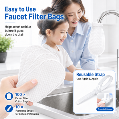 🚰 50 Pack Faucet Filter Cotton Bags – Cleaner Water, Less Splash, No Tools Needed