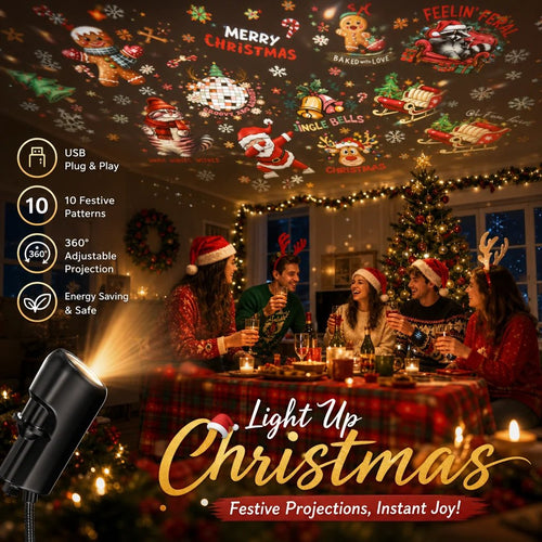 Plug-&-Play HD Christmas Projector –  10 Festive Scenes